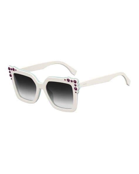 fendi can eye two-tone studded square sunglasses|fendi round 52mm sunglasses.